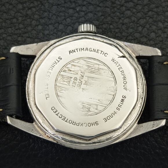 Vintage 1973 Favre Leuba Manual Mens Silver Watch W/Leather Strap - Picture 8 of 9